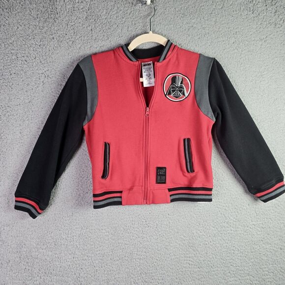 Star Wars Darth Vader Varsity Jacket Boys 7 8 Red Black Disney Graphic Fleece - Picture 2 of 15